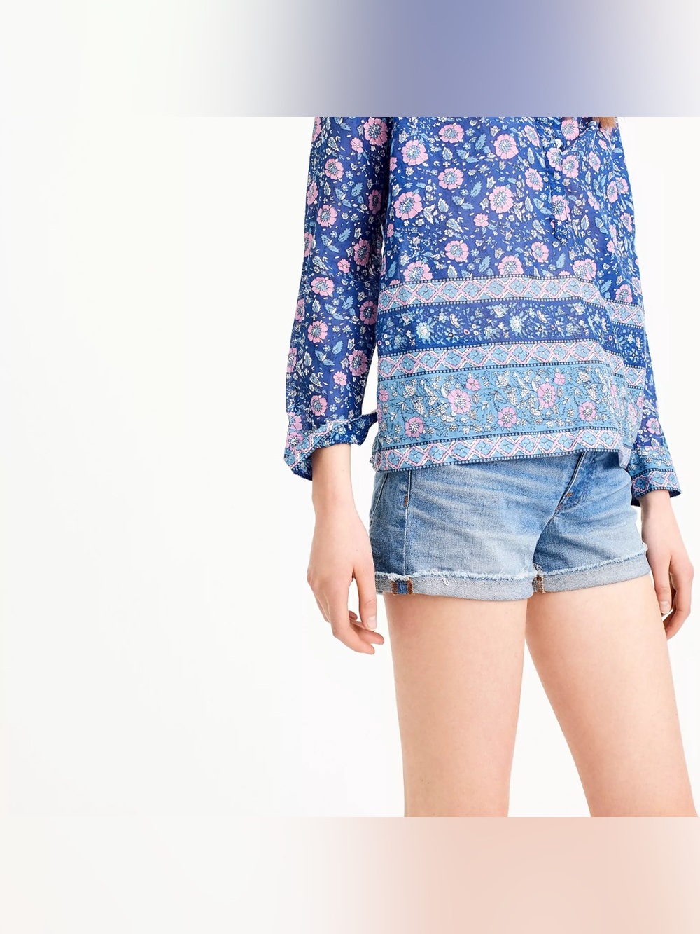 J.Crew Cotton Voile Popover in Floral Blue Multi - Size 0 - Picture 3 of 8